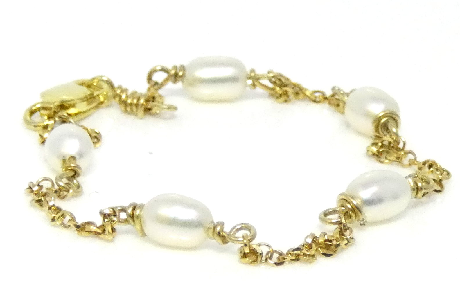 White Elliptical Pearls Station Bracelet